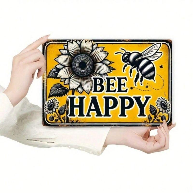 Metal Poster Wall Art, Bee Happiness Vintage, Kitchen Decor