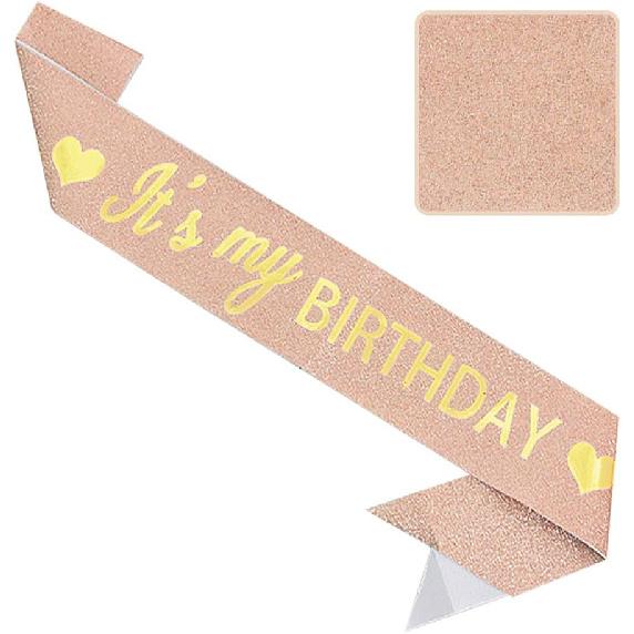 Vuzvuv It's My Birthday Birthday Sash, Glitter Birthday Sash with Foil Letters Birthday Party Decor for Women, Girls