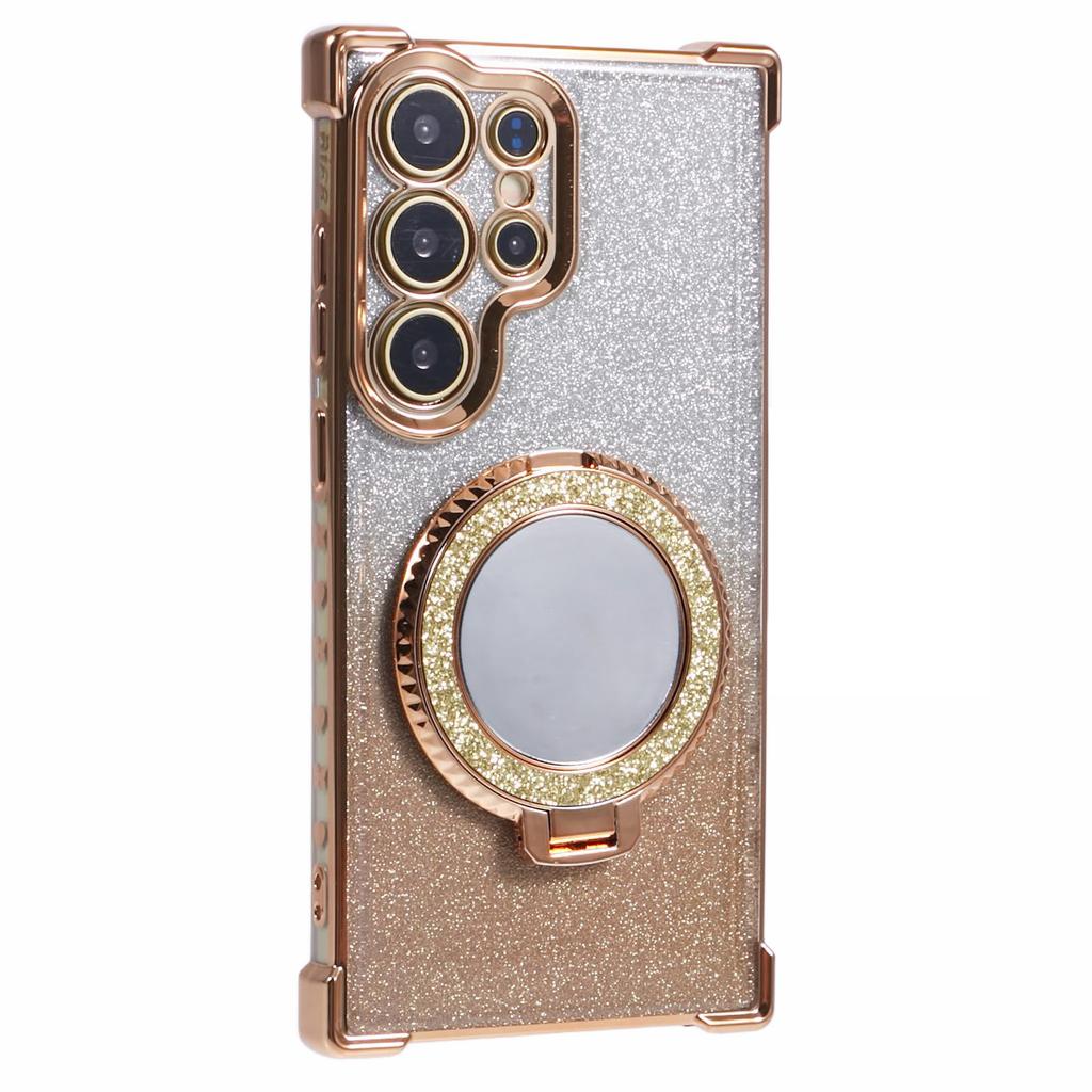 Etui na Samsunga Galaxy S24 Ultra Brokatowe Etui TPU na Telefon ze Stojakiem Lusterko