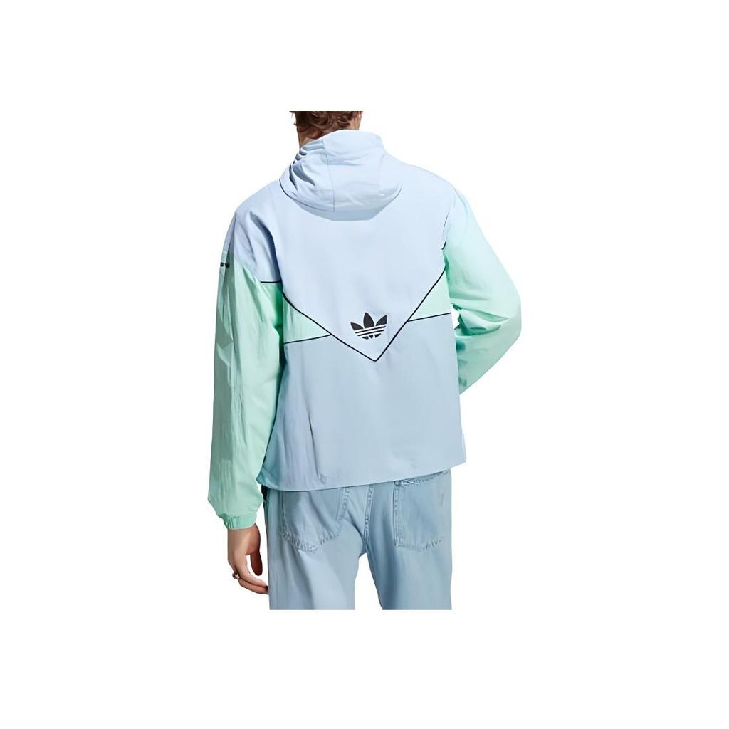 Adidas Originals Trefoil Logo Embroidered Color Block Hooded Long Sleeve Jacket Men Jacket Pink Blue HR8934