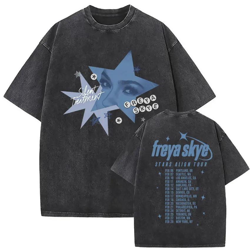 Zpěvačka Freya Skye Stars Align Tour 2026 Vintage Prané Trička Pánské Dámské Letní Estetické Oblečení Hip-hop Oversized Tričko