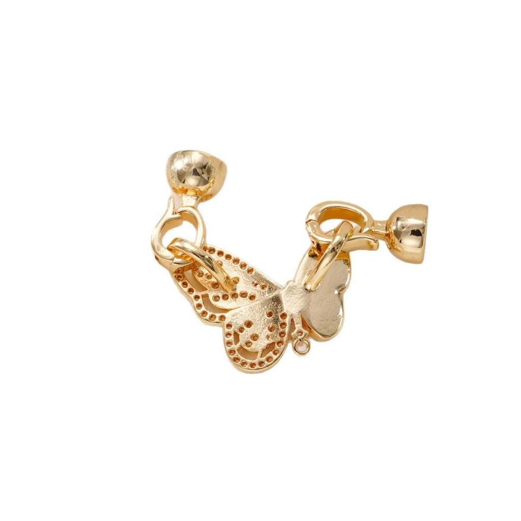 18k Gold-Plated Pearl Necklace Clasp with Zircon Butterfly Figure-Eight Design for DIY Jewelry