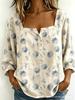 New Xiyin Summer T-Shirt Women's Printed Square Neck Button Bubble Sleeve Women's Top Women's