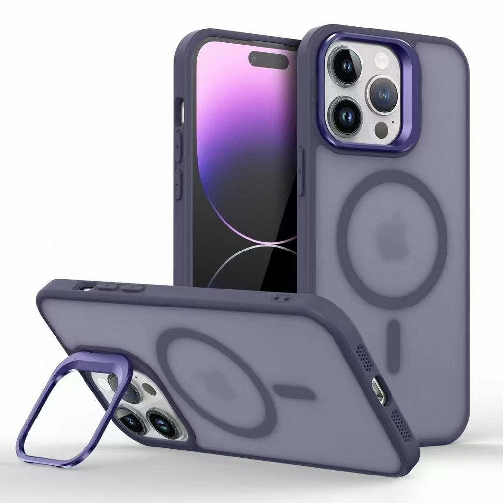 Metal Camera Kickstand For iPhone 16 15 14 Plus 13 12 Mini 11 Pro Max For Magsafe Wireless Charge Magnet Matte Shockproof Cover