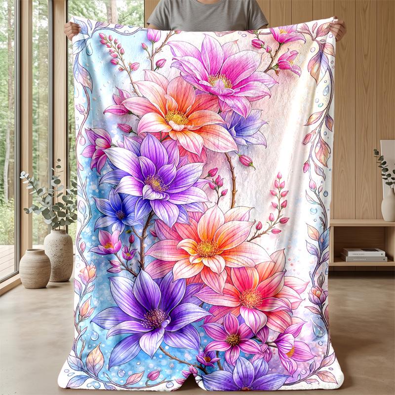 Vibrant Butterflies and Tulips Theme blanket Lightweight Warm Flannel Blanket Decorative Throw Blanket for Home Decoration