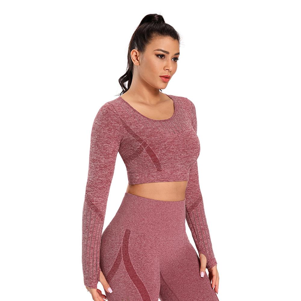 Sports Tights Quick Drying Fitness Running Seamless Navel Top Long Sleeve Yoga Clothes