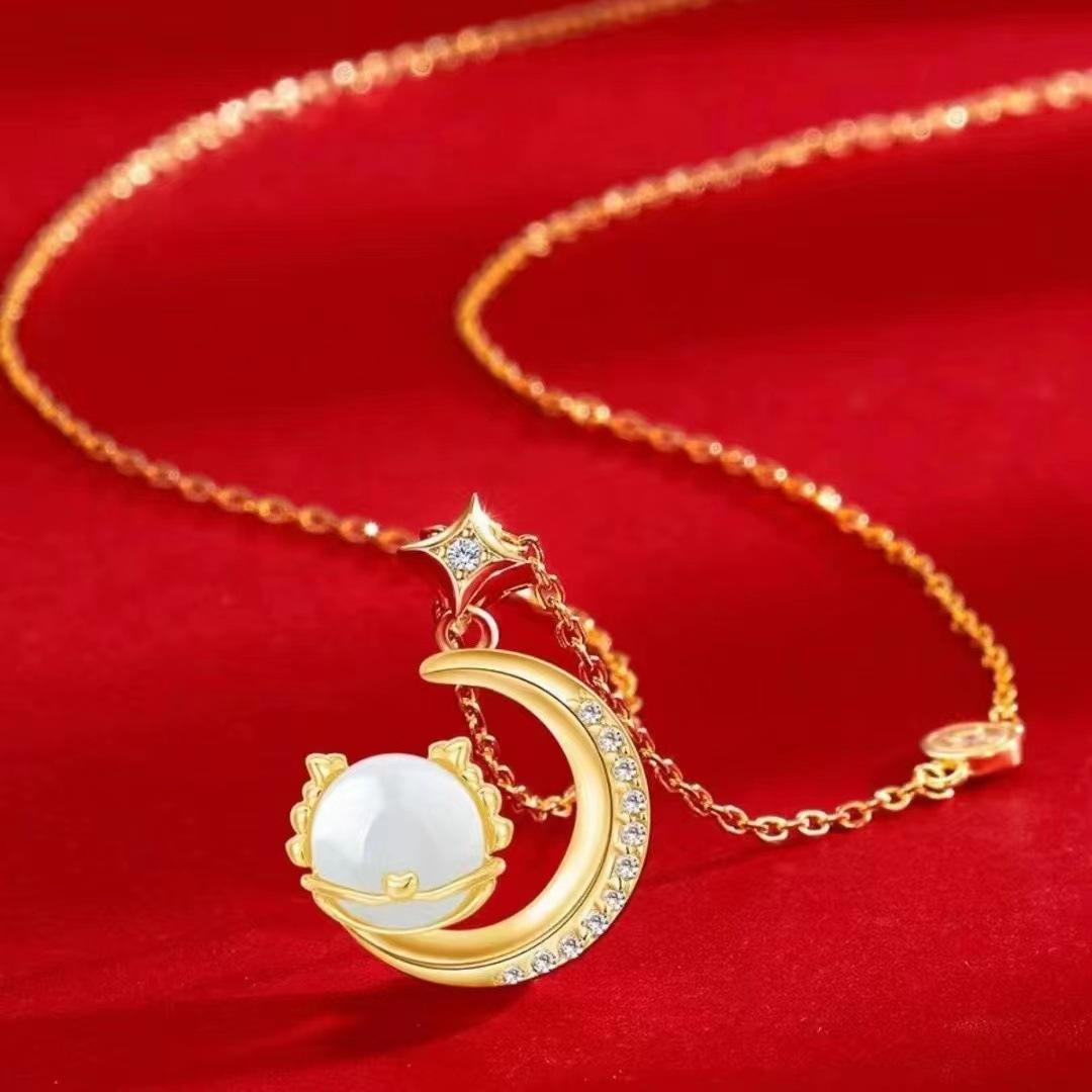 

Ожерелье Jade Dragon Moon для девочек, свежее, повседневное, универсальное, летнее