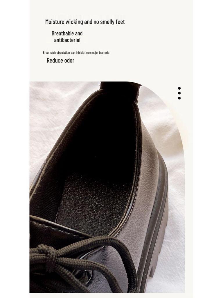 Women's Black Height-Boosting Retro Loafers - Thick Sole, British Style, 2025 Spring Collection