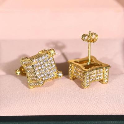 Simple Stylish Stud Earrings with Square Cubic Zirconia Charming Gorgeous Jewelry for Women Shiny Daily Life Accessories