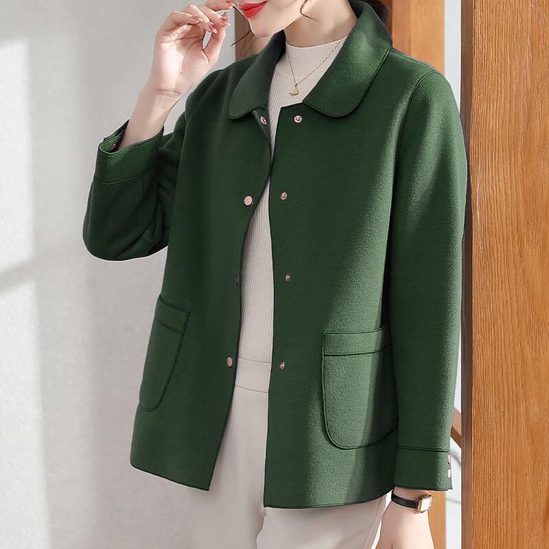 Xuexi Jesienny Krótki Płaszcz Dwustronny z Mieszanki Wełny dla Kobiet w Średnim Wieku