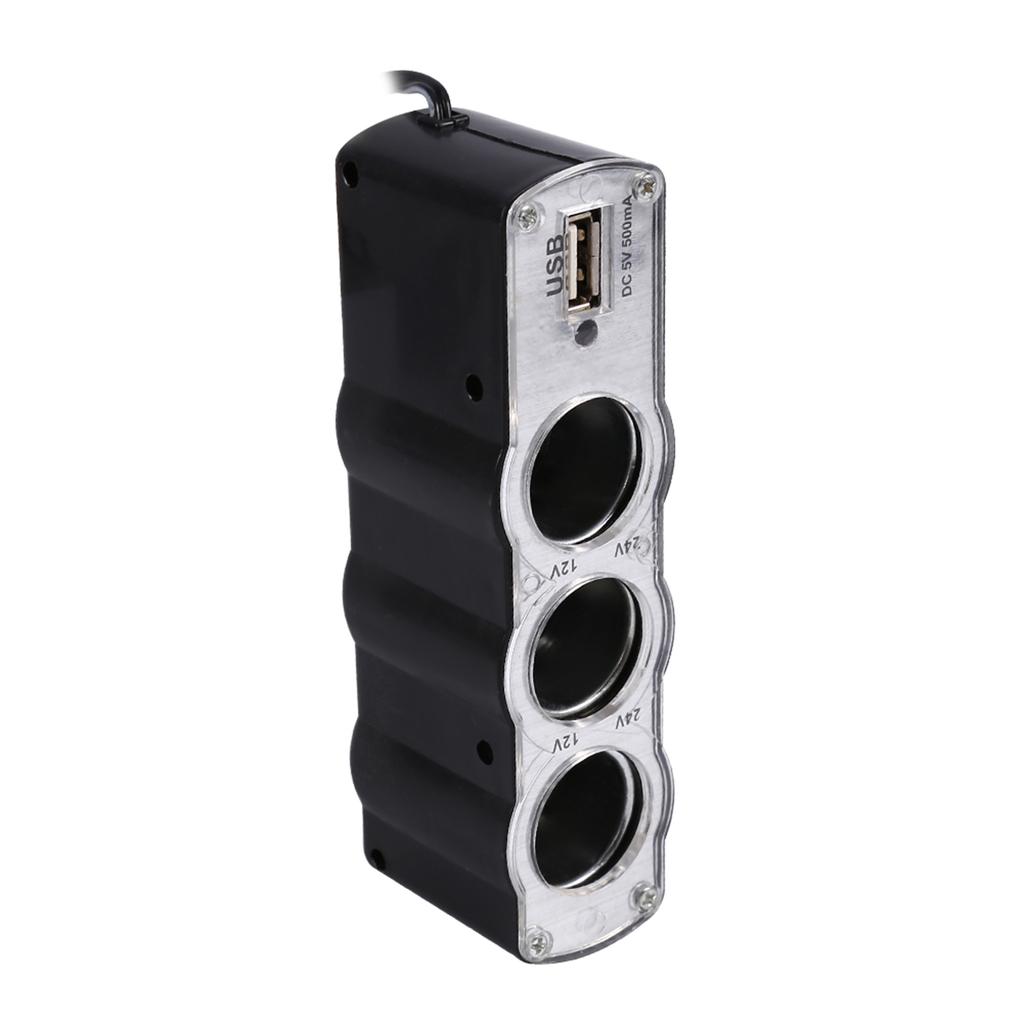 3-Uttaks Bil Sigarettenneruttak Splitter DC Strømlader Adapter Med USB-uttak