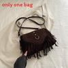 Retro Matte Suede Fringed Saddle Bag For Casual Daily Wear