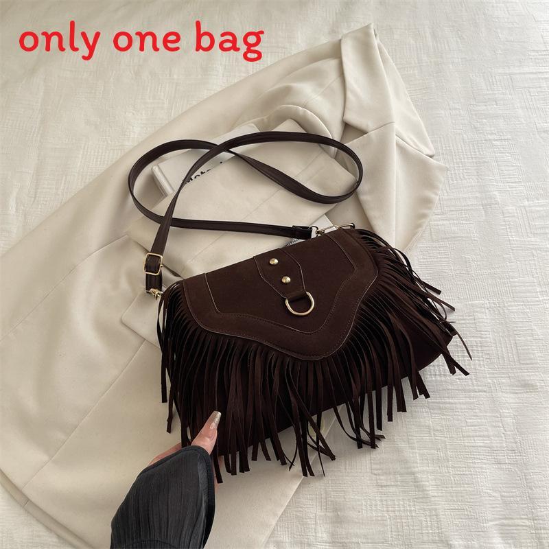 Retro Matte Suede Fringed Saddle Bag For Casual Daily Wear