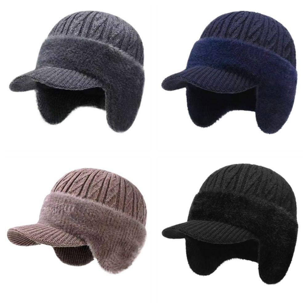 Warm Baseball Knitted Cap Thickened Knitted Peaked Hat Ear Protective Ear Protector Cap Winter