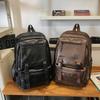 Schoolbag Retro Casual Backpack Men's Backpack Computer Bag College Style Korean Version Student Schoolbag Women's Pu Leather Travel Trendy Bag