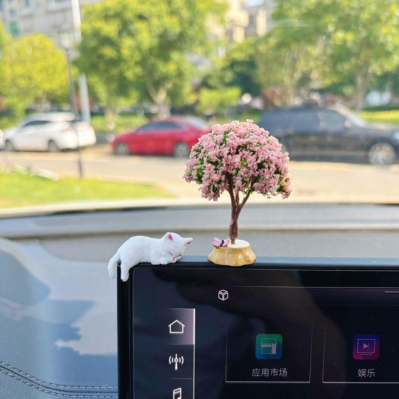 

1 Set Auto Screen Edge Decoration Cute Mini Cartoon Cat Car Ornaments Micro Landscape Model Creative Car Accessories Gifts