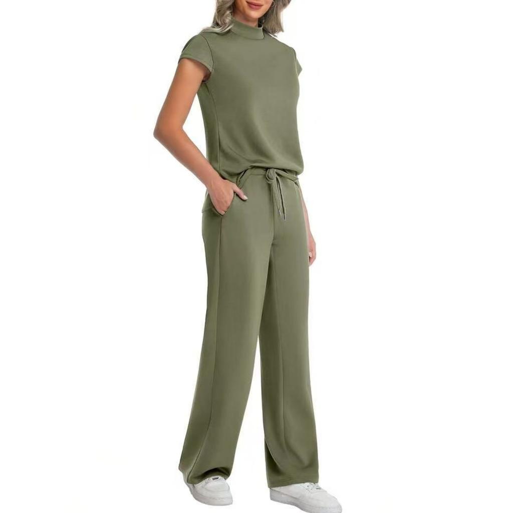 Fashion Women's Round Neck Short Sleeved Pants Fashion Casual Suit