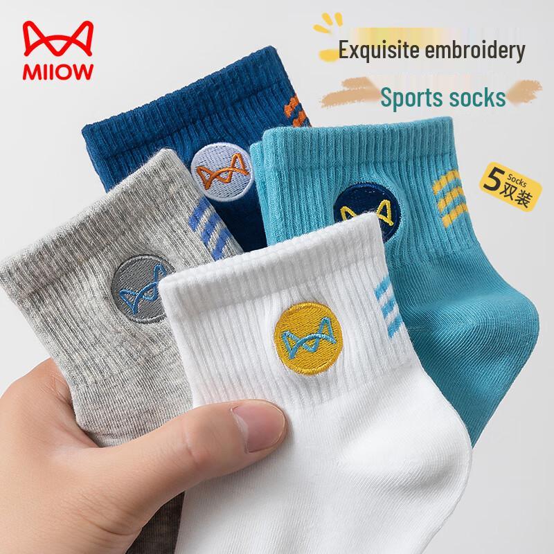 MaoRen Men s Embroidered Cotton Mid-Calf Socks (5 Pairs) One Size