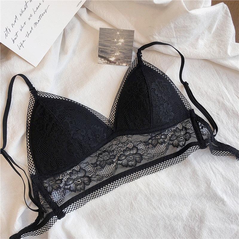 U-shaped Back Underwear Lace Hollow Triangular Cup Underwear Deep V Gathering Bra Sexy Sweet Thin Breathable Women's Bra