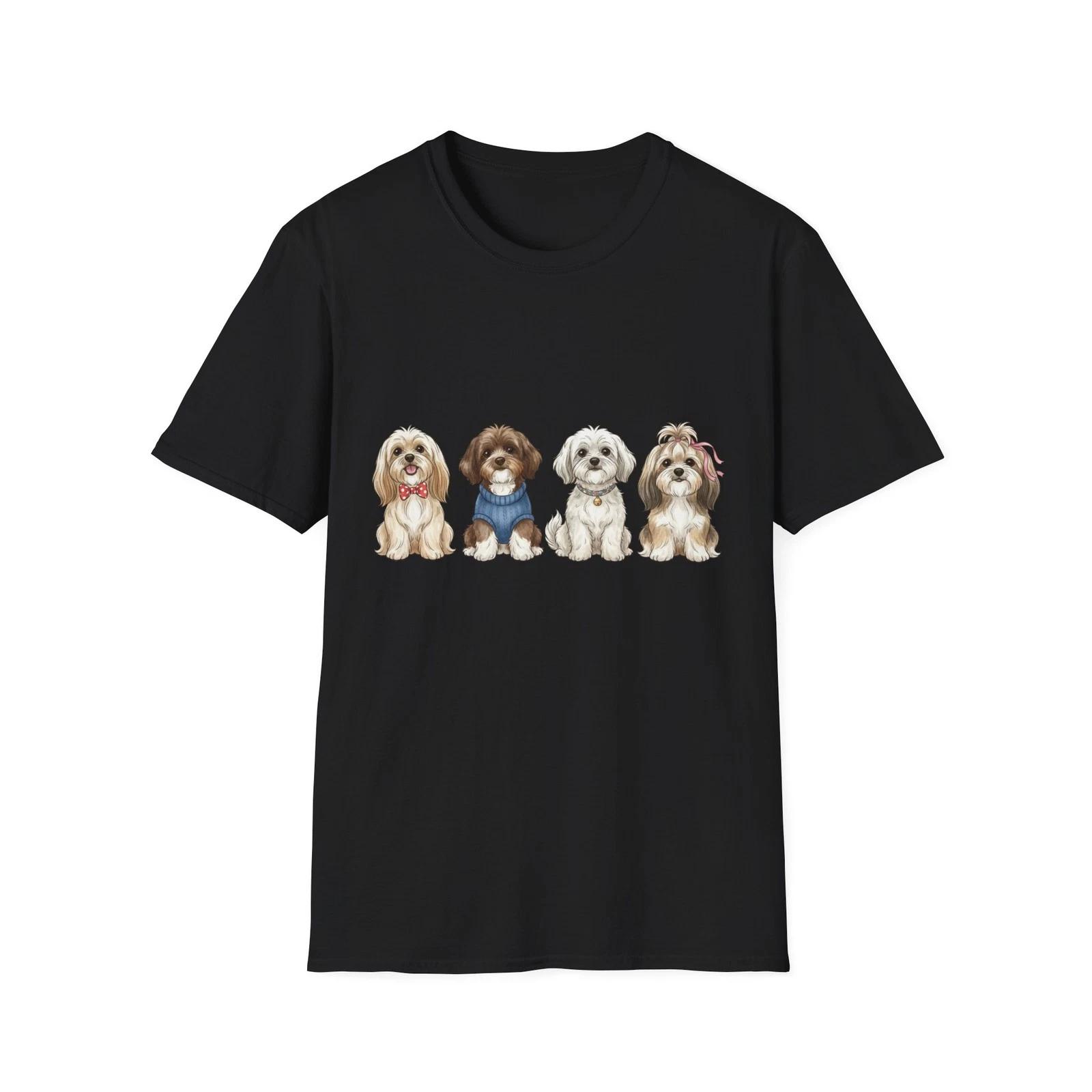 Cute Dogs Watercolor Vintage Black Tee Adorable Puppy Graphic T-Shirt L