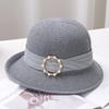 WTEMPO Spring Summer Solid Color Casual Versatile Breathable Kniited Hats Women's Wide Brim Retro Elegant Metal Buckle Perals Sun Hats