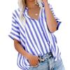 European and American Foreign Trade Women clothes Spring Summer Leisure Commute Print Stripe Contrast Color Short sleeve Cardigan Shirts Women's Top
