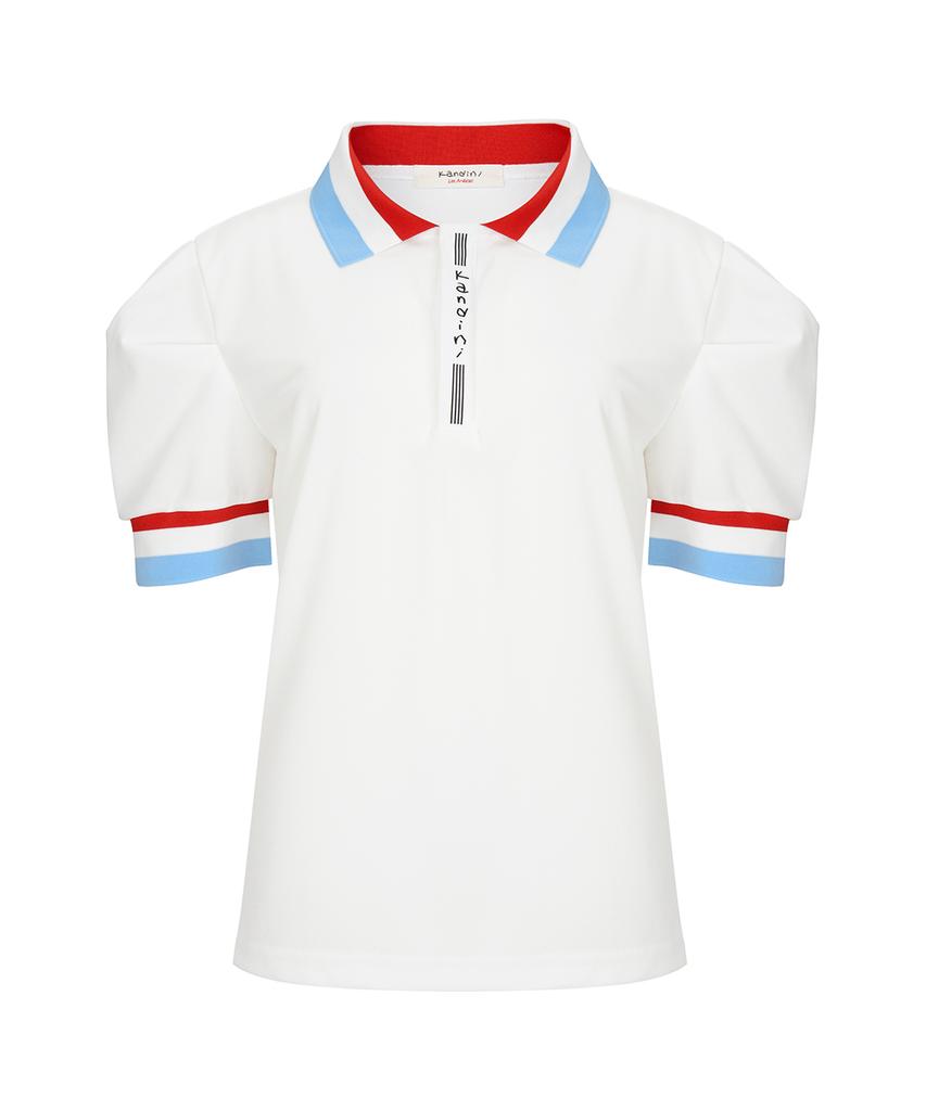 KANDINI Ivory (Color Block Line) Line Puff Collar Tee