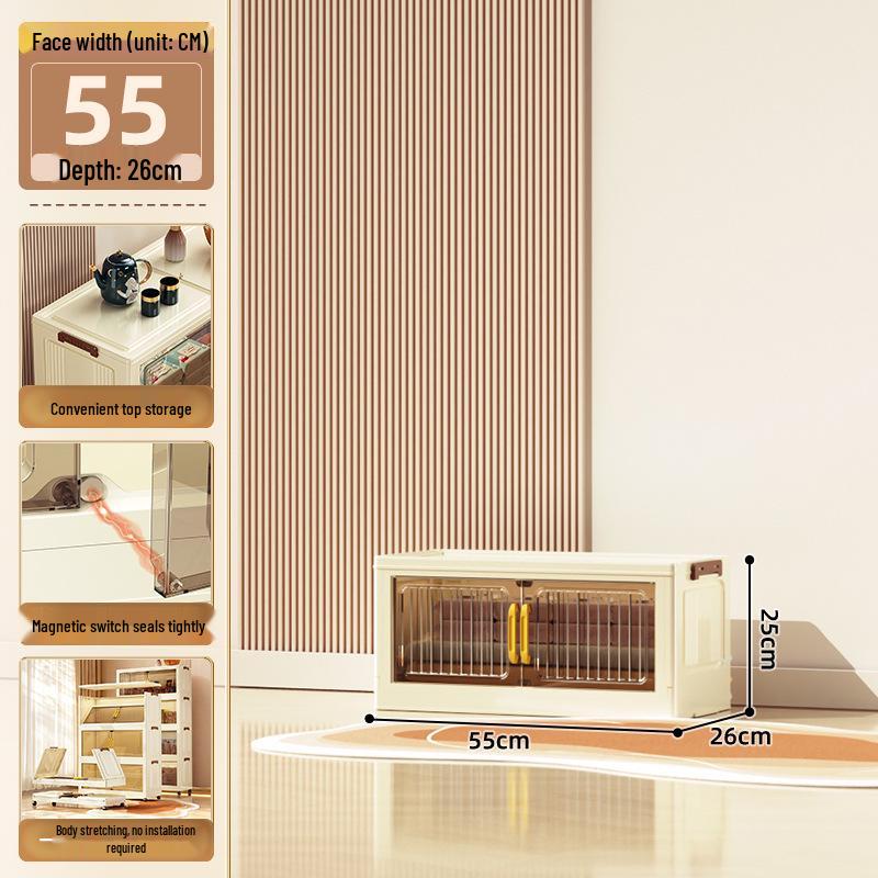 40-60cm Wide Transparent Foldable Double Door Floor Storage Cabinet with Multiple Layers