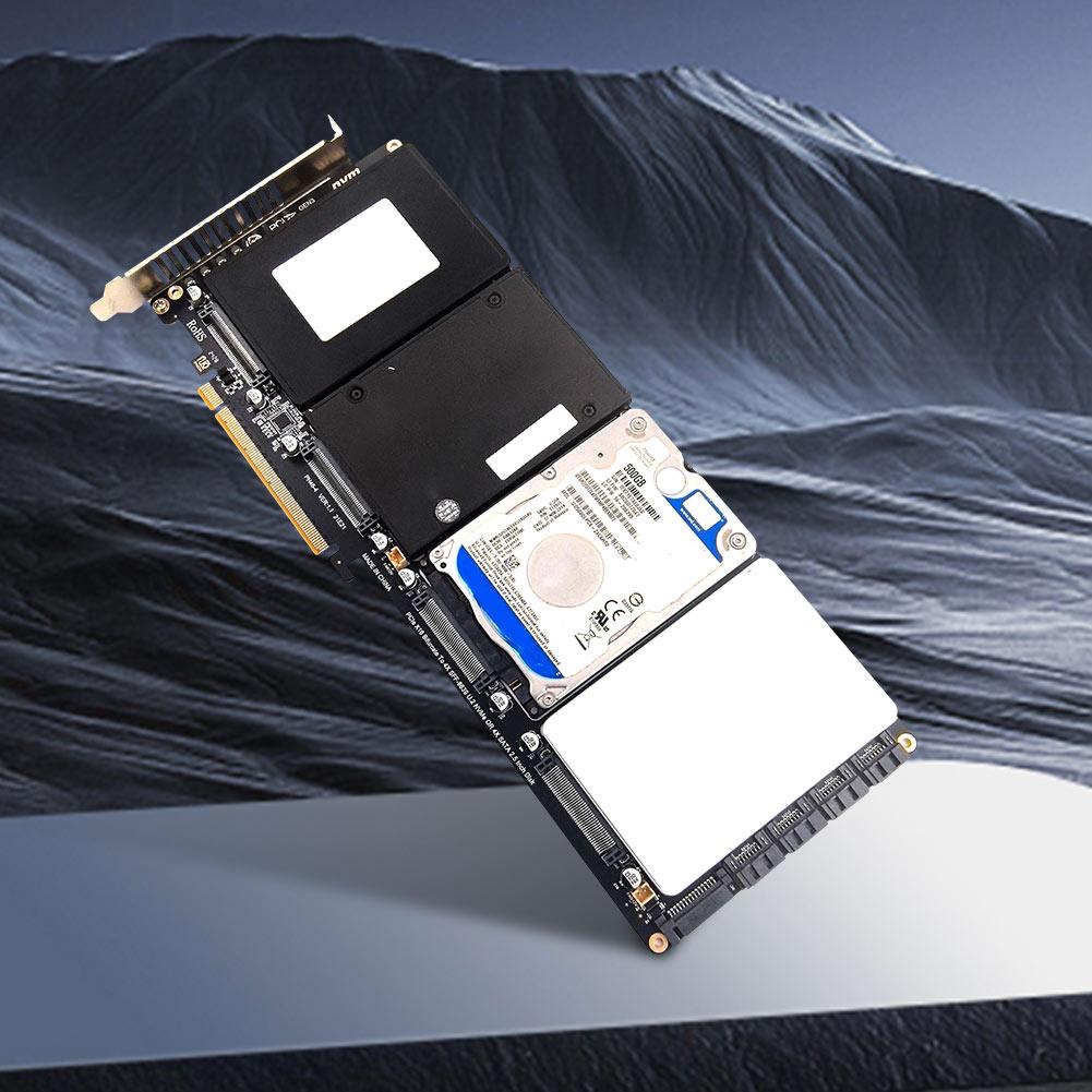 4-Port NVMe Interface PCIe X16 Conversion Card Motherboard Support PCIe X4x4x4x4 Bifurcation with LED Indicator for PC