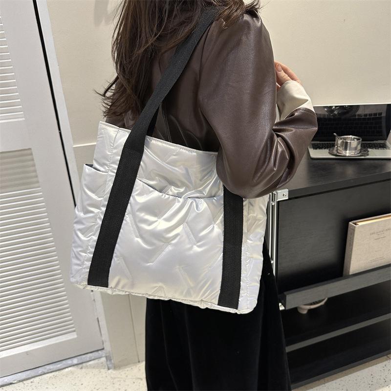 Casual Tote Bag for Women Space Cotton Shoulder Bag Large Capacity Ladies Puffy Handbags Quilted Work Commute