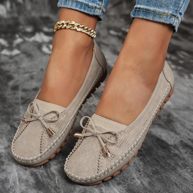 Fashion 2025 Summer New Women's Sewing Bows Design Solid Color Fashion Flat Bottom Loafers Comfortable Lightweight Elegant Single Shoes