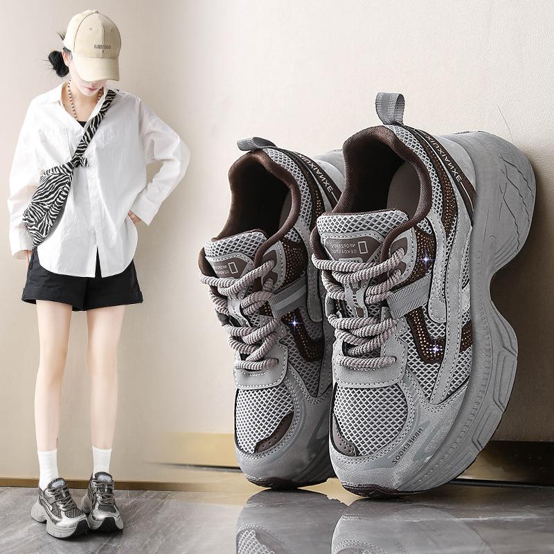 Shoes women's autumn new mesh breathable retro versatile thick-soled heightening casual sports shoes