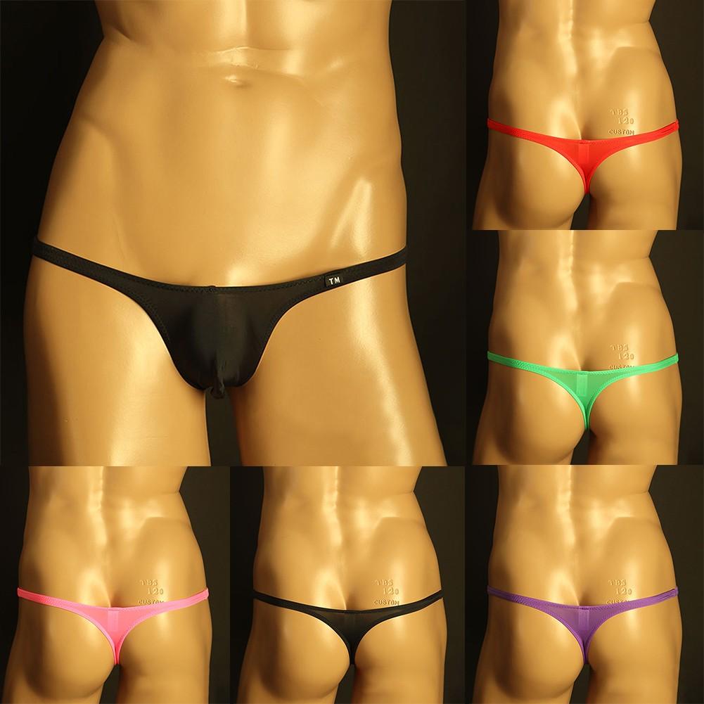 Comfortable Men's Low Waist Ice Silk Thongs Lingerie Underwear Briefs (Green)