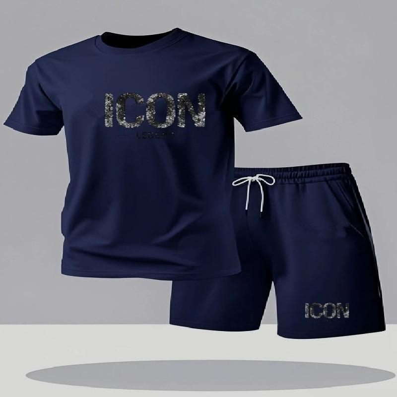 Summer Men's City Street Leisure Sports 2-piece Set Summer Fashion Round Neck Short sleeved T-shirt and Shorts Men's Set