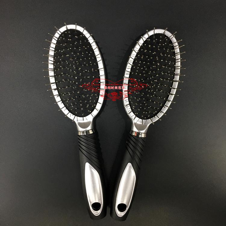 Cushion Hair Brush with Steel Teeth & Plastic Handle for Nourishing Massage and Updo Styling