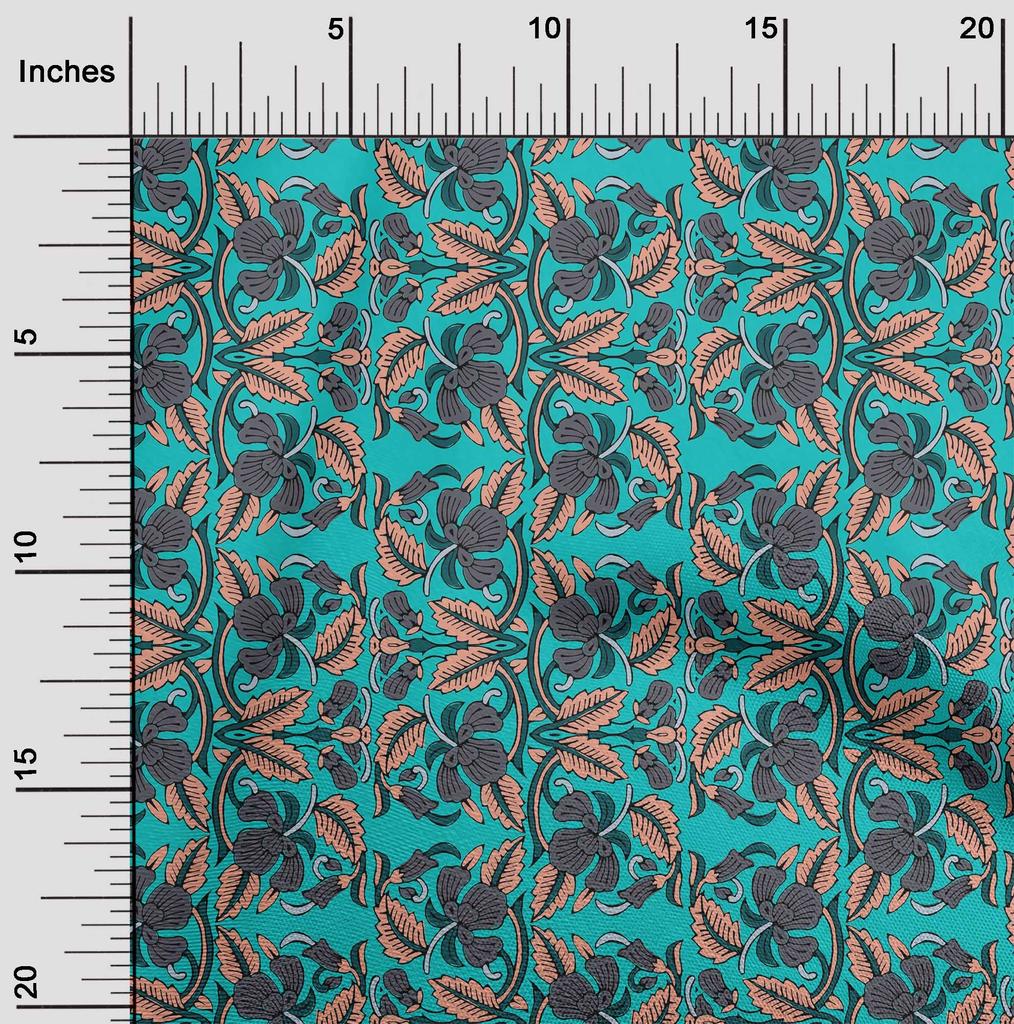 oneOone Bavlněná flexibilní tkanina s listy a květinovým blokem potištěná řemeslná tkanina BTY 40 palců