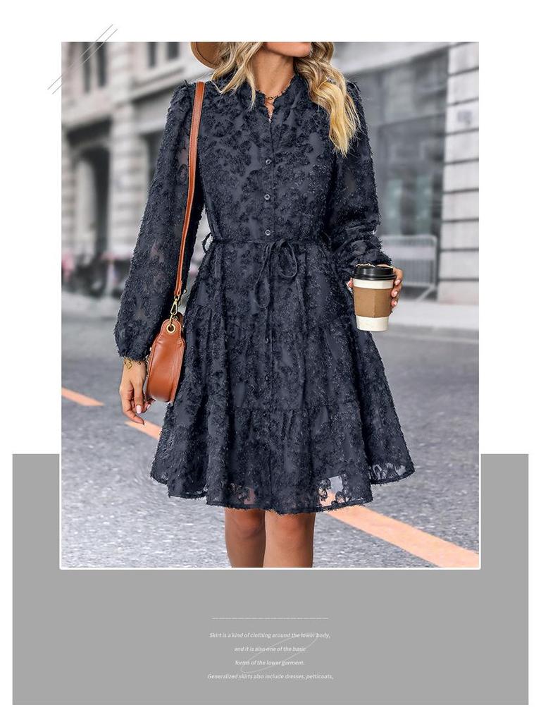 European and American Elegant Retro Lace Long Sleeve Dress - Multicolor Spring & Autumn Style