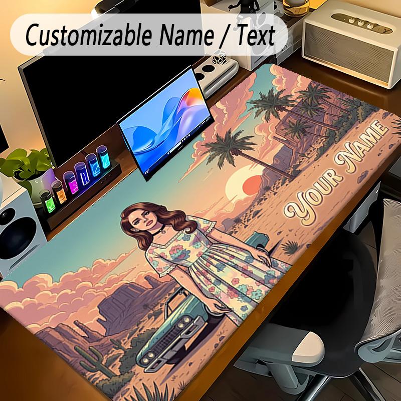 Large Mouse PadLana Del Rey Custom Name Text Personalized Desk Mat Non Slip Gaming Pad