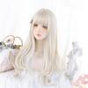 RyuuCos Lolita Langes Lockiges Haar mit Geraden Weißen und mit Weißem und Goldenem Akzent Hitze Perfekt für und Schule und Kulturelle Perücke, Pony, Gold, Farbe,