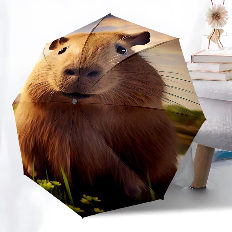 Capybara Themed Travel Umbrella 8 Ribs Automatic Opening and Closing,Portable Folding Design,Compact and Stylish Umbrella Suitable for Out