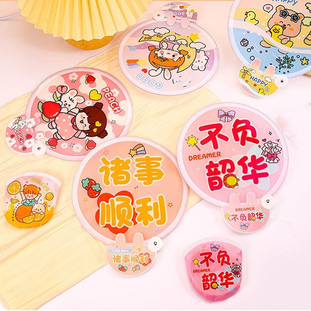 5Pcs Decorative Round Pocket Fan Cartoon Cool Fan Portable Hand Fan  Student
