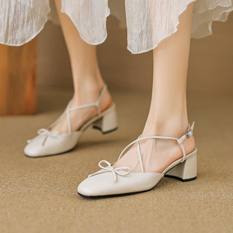 New square head rear empty sandals women's summer casual bag head sandals women's comfortable beef tendon sole large size shoes genuine leather m