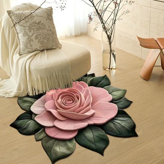 3D Flower Rug Realistic Floral Anti-Slip Floor Mat Absorbent Quick-Dry Bathroom Rug for Kitchen Bedroom Entryway Vanity Area
