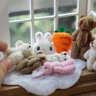 1/6 or 1/12 Scale Miniature Dollhouse Bear Rabbit Plush Toy Mini Kids Room Decor for OB11 Blyth Doll Accessories