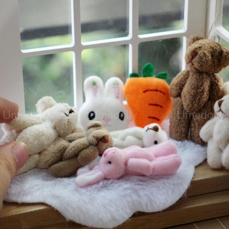Păpușă Miniatură la Scara 1/6 sau 1/12 Urs Iepure Jucărie de Pluș Mini Decor Cameră Copii pentru Accesorii Păpușă OB11 Blyth