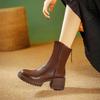 Platform Martin Boots Winter British Coarse Heel Short Boots Year Boots Brown Vintage High Heel Medium Boots