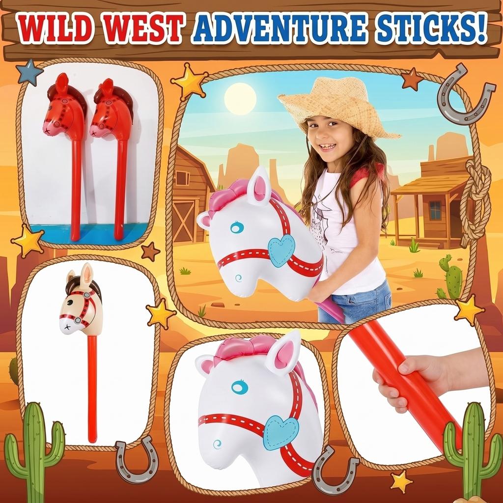 Giocattolo gonfiabile a forma di testa di cavallo in PVC con bastone per bambini, durevole, leggero, materiale morbido, sicuro per giocare all'interno e all'esterno, adatto per l'intrattenimento dei bambini