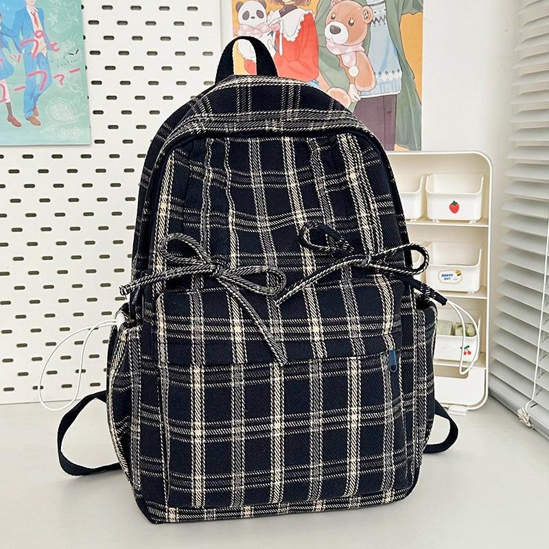 Schoolbag Japanese ins literary style soft sister plaid travel small backpack spring new high-value college student backpack
