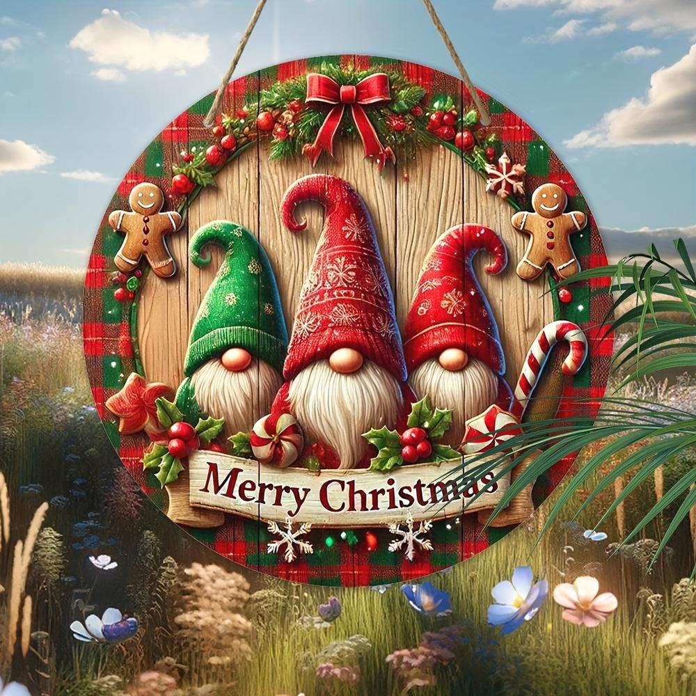 

Очаровательная деревянная рождественская табличка-венок с гномом и пряником для мужчины - 20см х 20см | Идеально для дома, сада, двора