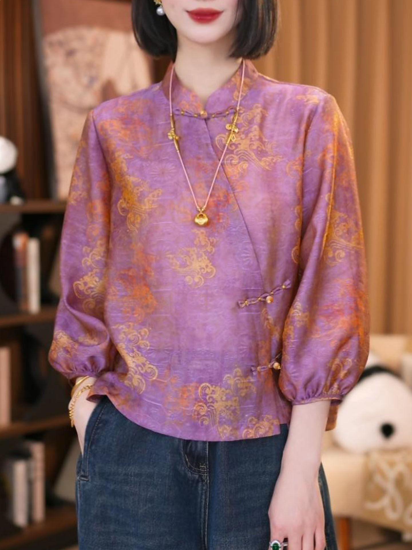 2026 Women s Elegant Spring Blouse: Retro Chinese Style Frog Button, Ideal for Mother s Day 2XL (125-140 jin)